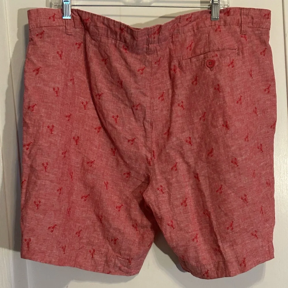 Tenth + Ocean Linen Blend Shorts Pink Lobster or Crawfish Print Size 40